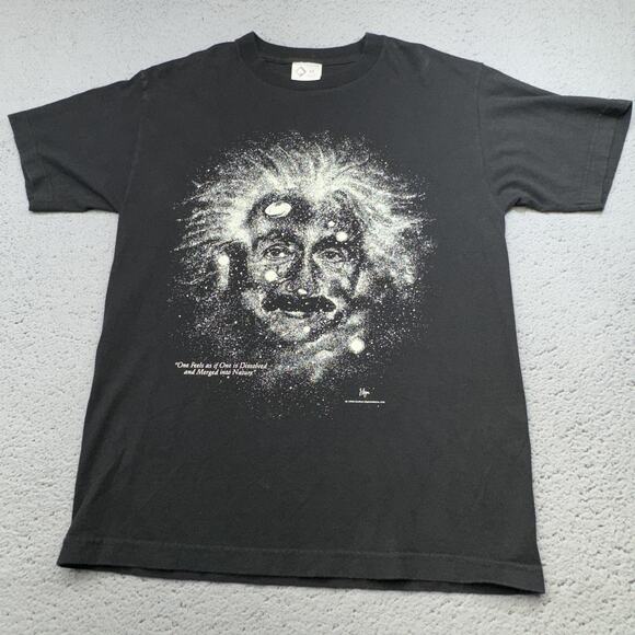 Vintage Scientist Portrait Shirt Mens Medium Black Space Graphic Quote 1993 90s - Picture 1 of 10